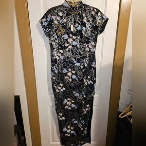 Traditional Chinese side split floral print dress